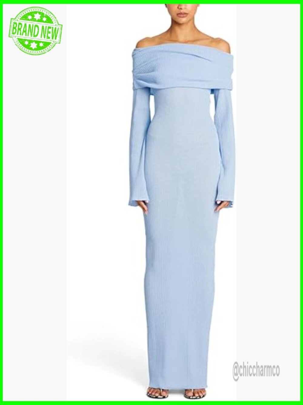 Sexy Off Shoulder Crochet Bodycon Maxi Dress Long Sleeve Knit Party - Picture 1 of 7